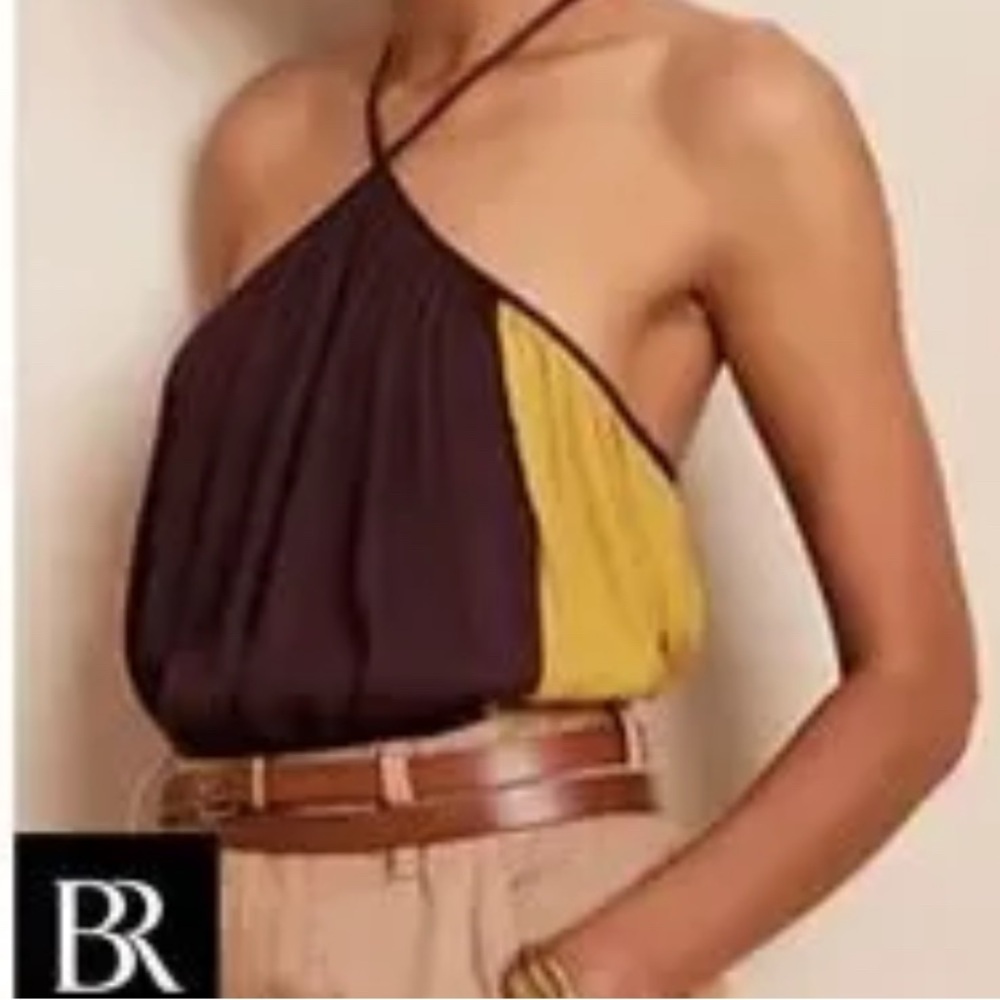 Banana Republic Women's Halter Top - Brown and Yellow